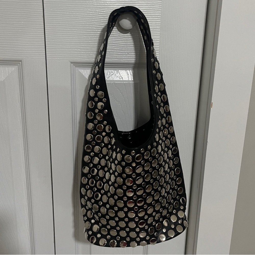 Studded Black and Silver Faux Leather Women's Bag